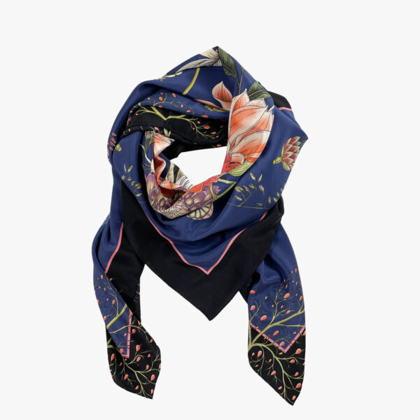 FREIFORM FOULARD, FLOWER, BLAU