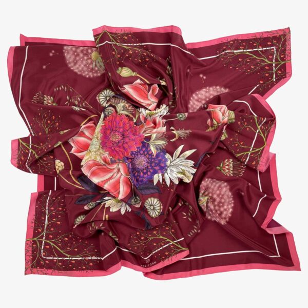 FOULARD FLOWER, ROT, 132 CM X 132 CM, SEIDE