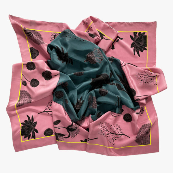 FOULARD FLOW, ROSA/PETROL, 132 CM X 132 CM, SEIDE