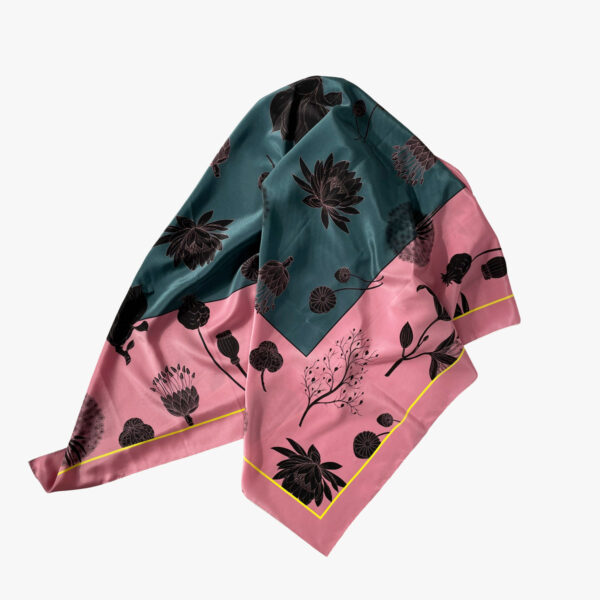 FOULARD FLOW, ROSA/PETROL, 132 CM X 132 CM, SEIDE