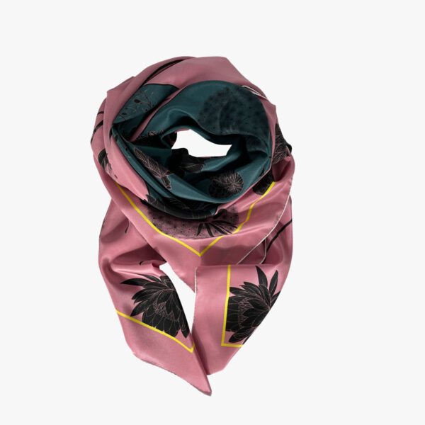 FOULARD FLOW, ROSA/PETROL, 132 CM X 132 CM, SEIDE