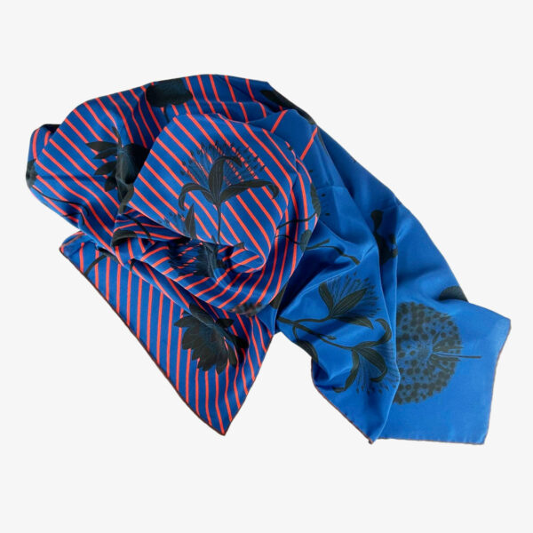 FOULARD FLOW BLAU/ROT, 132 CM X 132 CM