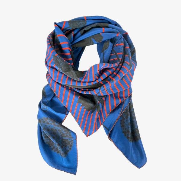 FOULARD FLOW BLAU/ROT, 132 CM X 132 CM